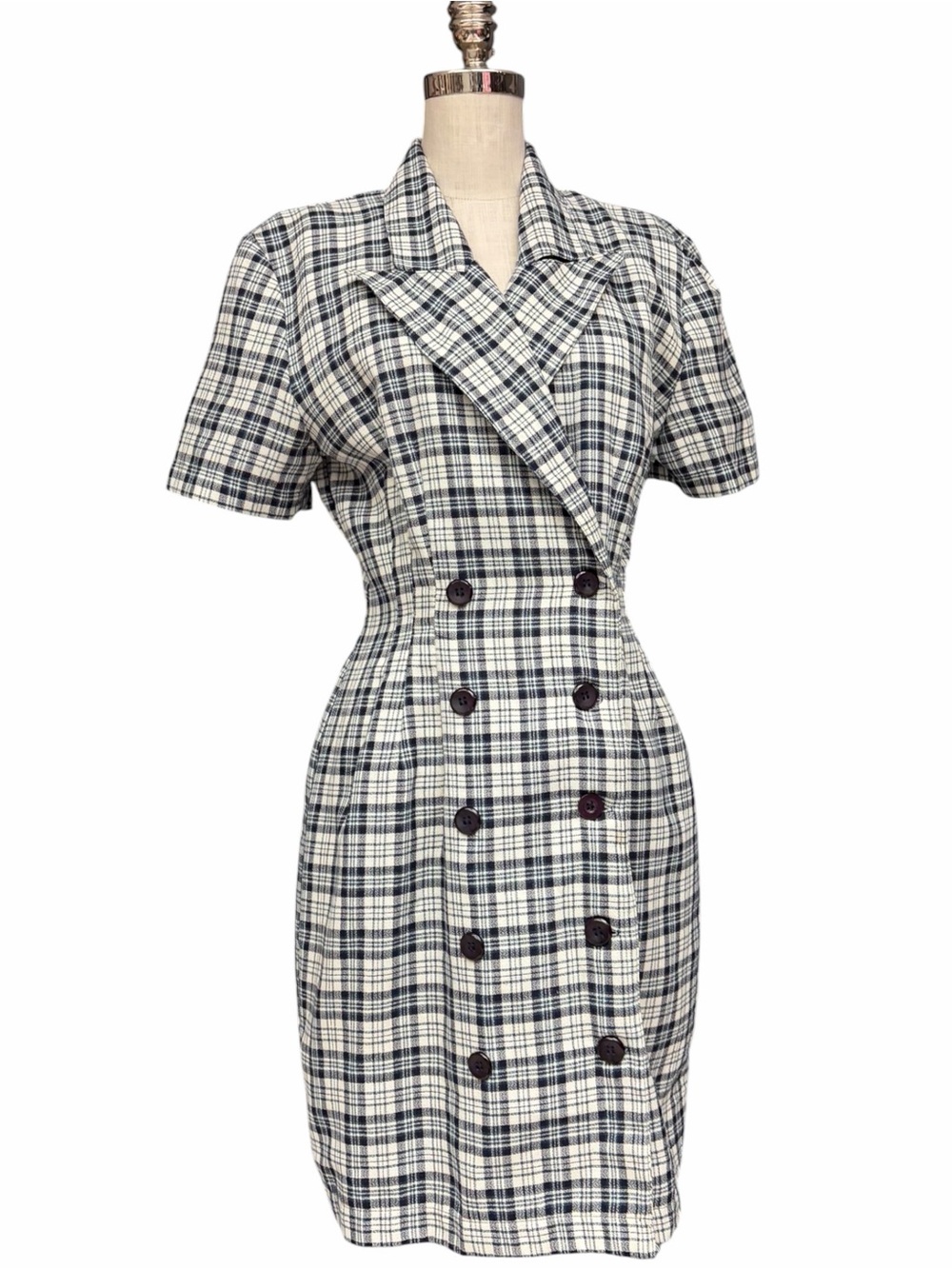 Vintage 80s La Belle Plaid Blazer Dress Size 11 Preppy Double Breasted